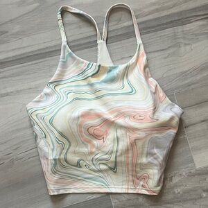 Marble-Print Racerback Crop Top - Pastel Swirl